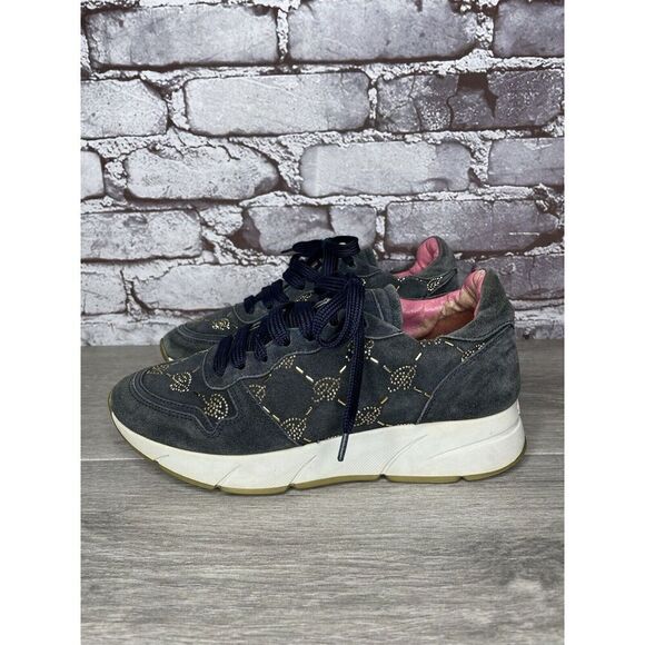 Blumarine Blue Suede Gold Embellished Lace Up Sneakers Women’s Sz 36.5EU/6M US - Picture 2 of 16